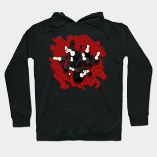 Chessboard and 3D Chess Pieces composition on red Hoodie